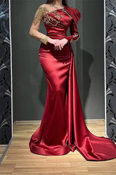 Bmbridal Red Long Sleeves Mermaid Evening Gown With Beadings